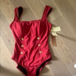 Gottex Red Button-Accent One-Piece Swimsuit